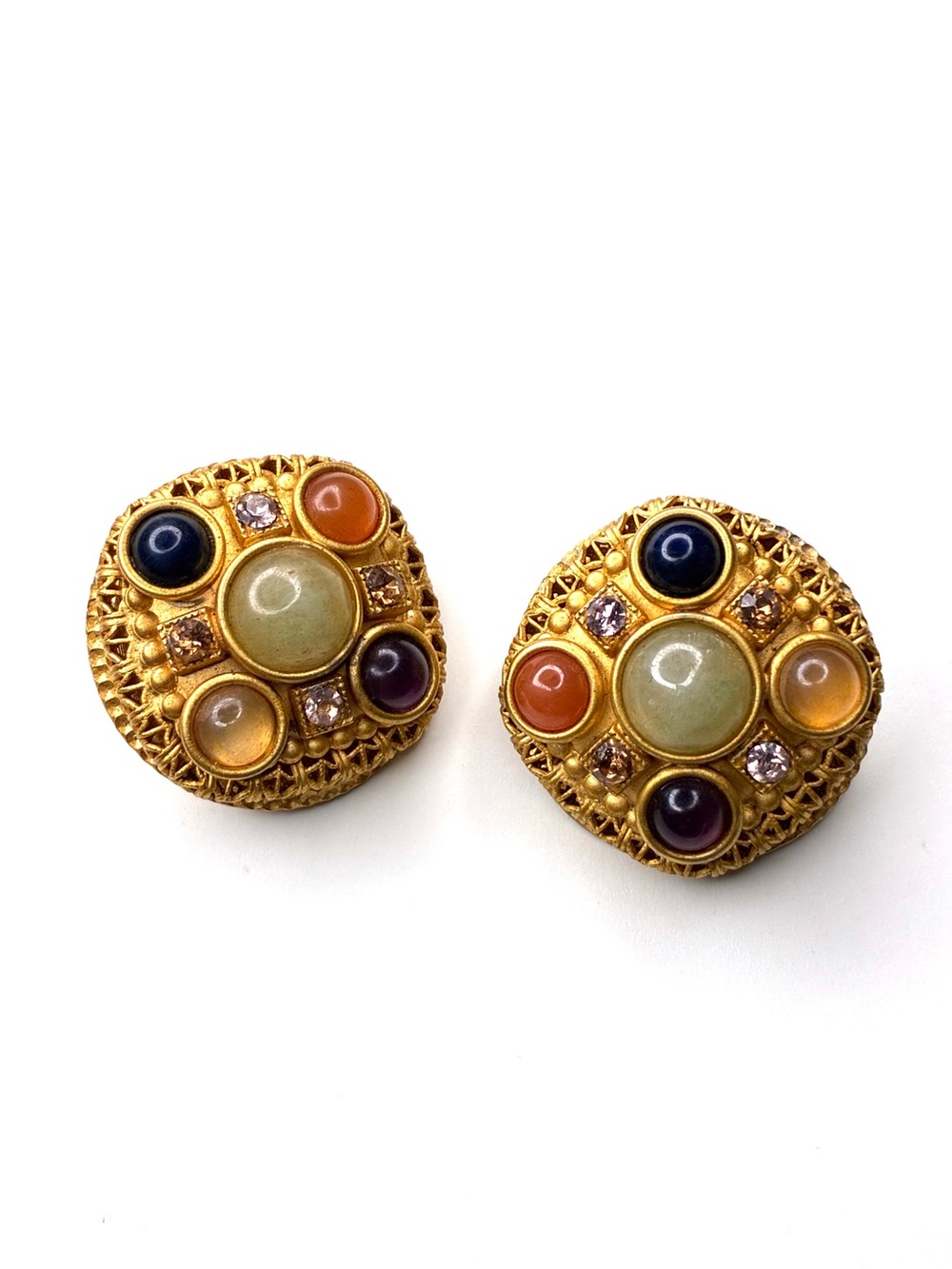 VTG Natasha Stambouli 24K Gold Plated Byzantine Gemstone Clip On Earrings